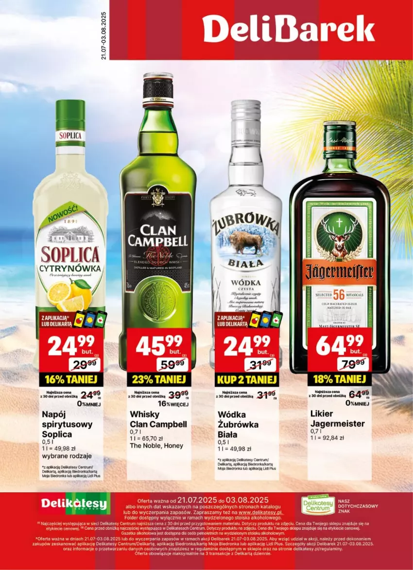 Gazetka promocyjna Delikatesy Centrum - Delibarek DC30-DC31 - ważna 21.07 do 03.08.2025 - strona 1 - produkty: Bell, Cif, Dron, Jagermeister, Likier, Napój, Rama, Rum, Soplica, Whisky, Wódka