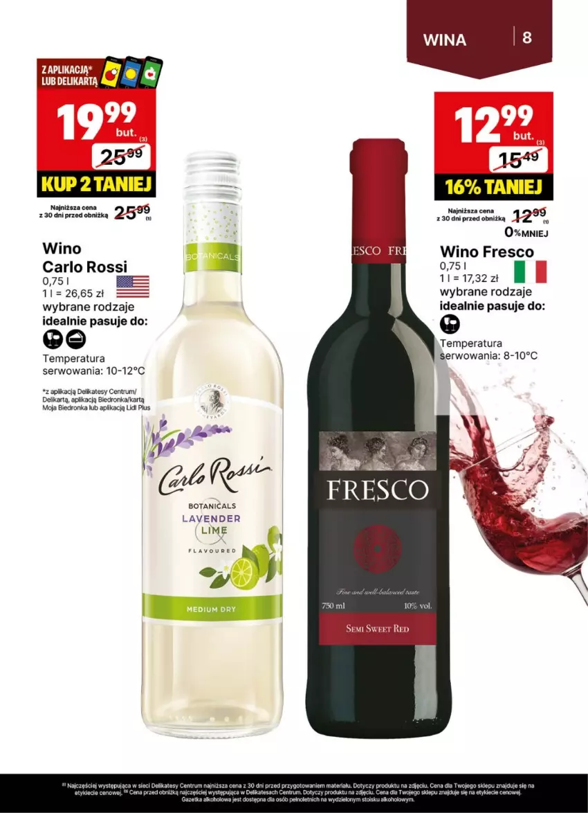 Gazetka promocyjna Delikatesy Centrum - Delibarek DC30-DC31 - ważna 21.07 do 03.08.2025 - strona 8 - produkty: Carlo Rossi, Dron, Fresco, Rum, Ser, Wino