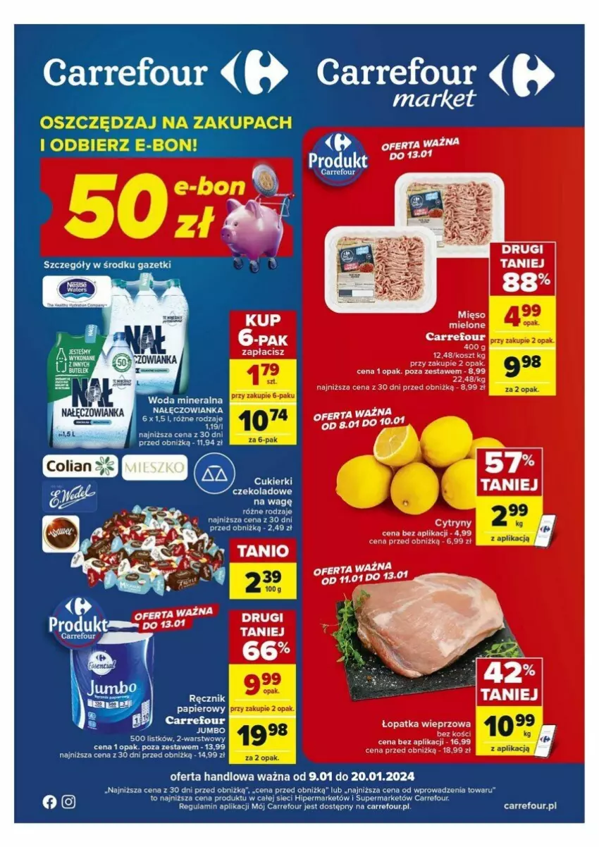 Gazetka promocyjna Carrefour - ważna 09.01 do 20.01.2024 - strona 1 - produkty: Nałęczowianka, Ręcznik