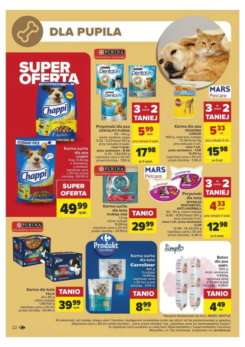 Gazetka promocyjna Carrefour - ważna 09.01 do 20.01.2024 - strona 17 - produkty: Drób, Felix, Gra, Kosz, Mars, Pedigree, Przysmaki, Pur, Purina, Whiskas, Wołowina