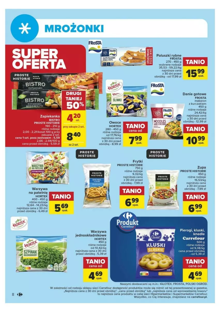 Gazetka promocyjna Carrefour - ważna 09.01 do 20.01.2024 - strona 2 - produkty: Danie gotowe, Fa, Frosta, Frytki, Hortex, Kurczak, Makaron, Ogród, Paluszki rybne, Warzywa, Zupa