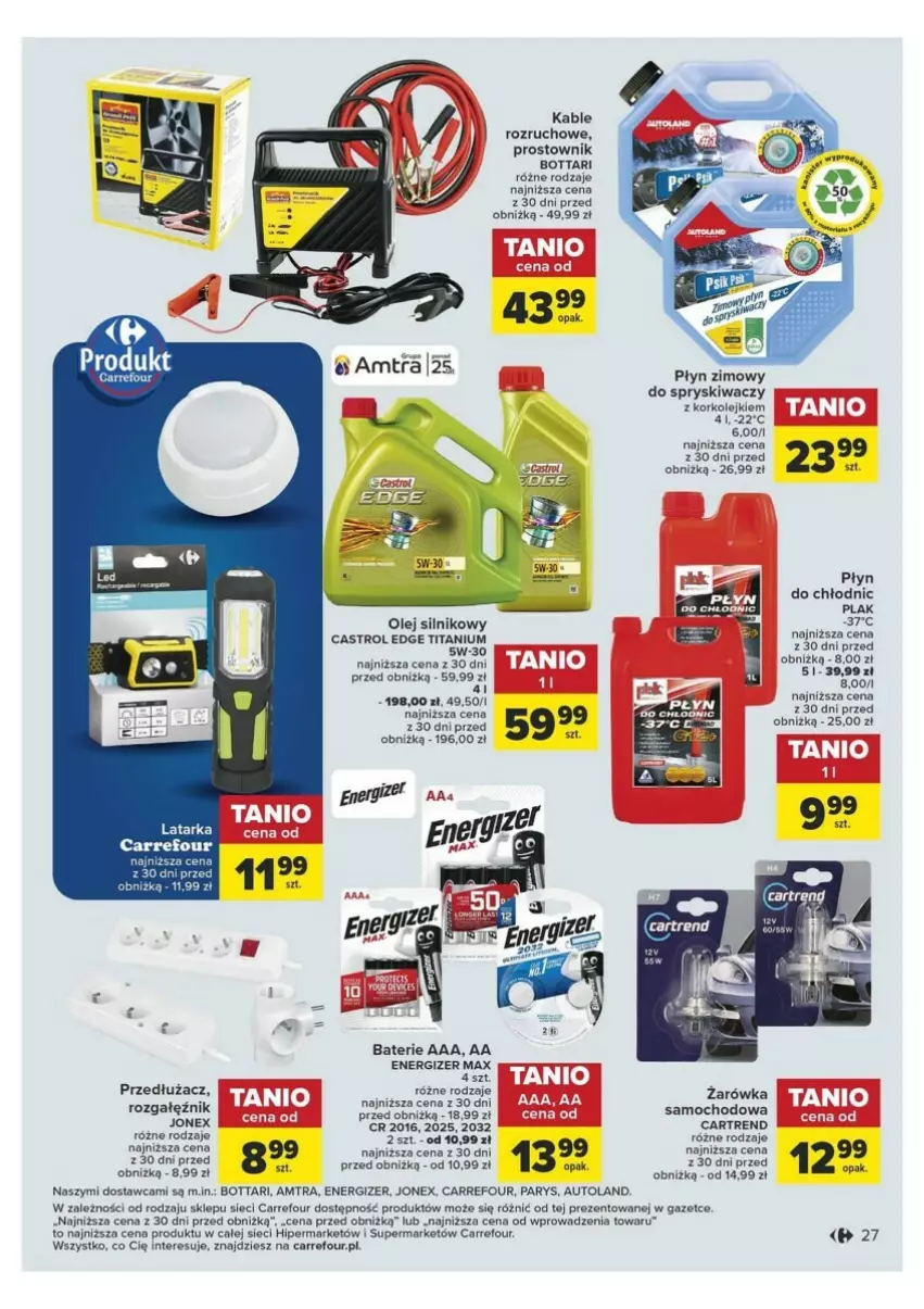 Gazetka promocyjna Carrefour - ważna 09.01 do 20.01.2024 - strona 22 - produkty: Castrol, Energizer, Olej, Olej silnikowy, Płyn do chłodnic, Płyn zimowy, Prostownik, Rozgałęźnik