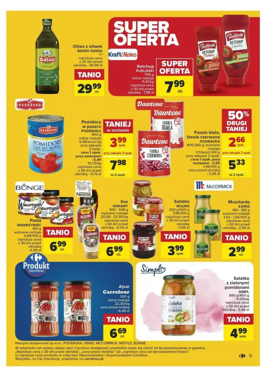 Gazetka promocyjna Carrefour - ważna 09.01 do 20.01.2024 - strona 3 - produkty: Fa, Fasola, Heinz, Kamis, Kosz, Mus, Musztarda, Oliwa z oliwek, Podravka, Rolnik, Sałat, Sałatka, Sos, Winiary