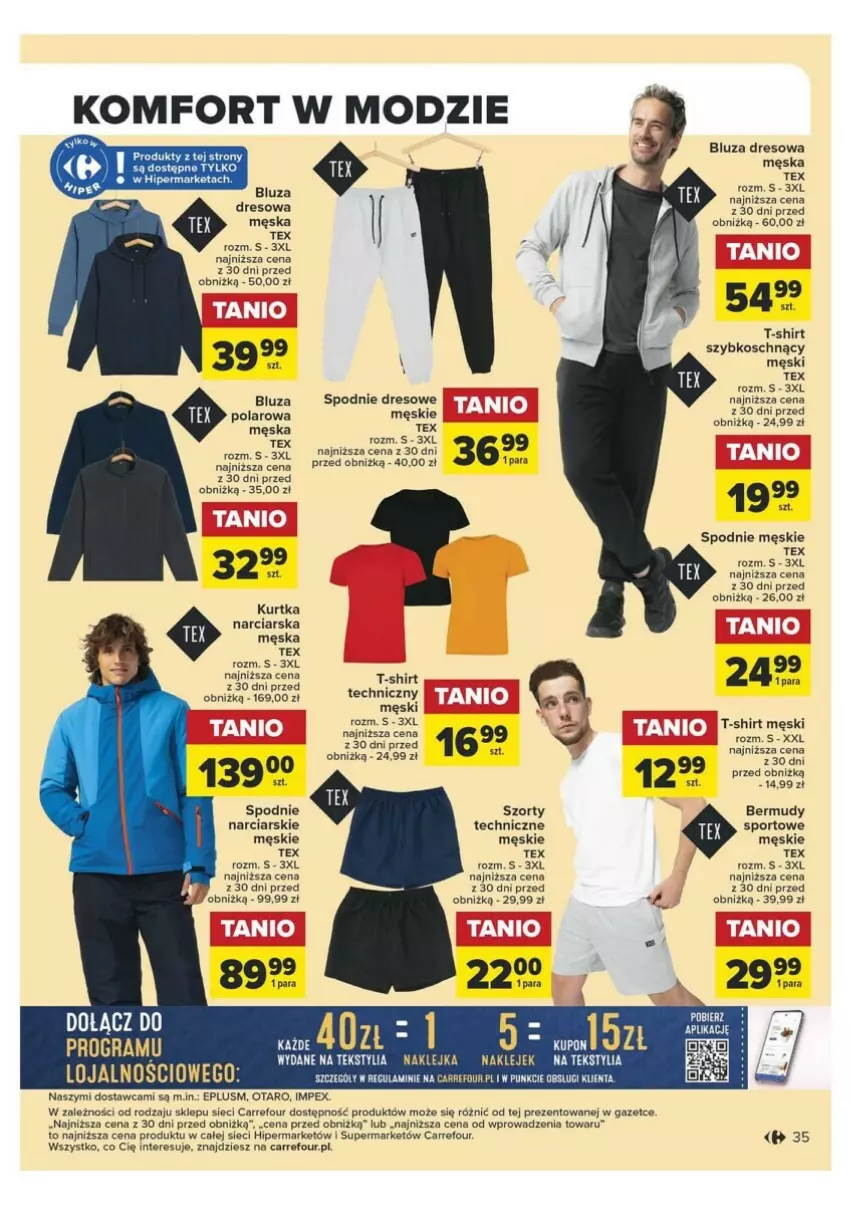 Gazetka promocyjna Carrefour - ważna 09.01 do 20.01.2024 - strona 31 - produkty: Bermudy, Bluza, Bluza dresowa, Dres, Klej, Kurtka, Por, Spodnie, Spodnie dresowe, Sport, Szorty, T-shirt