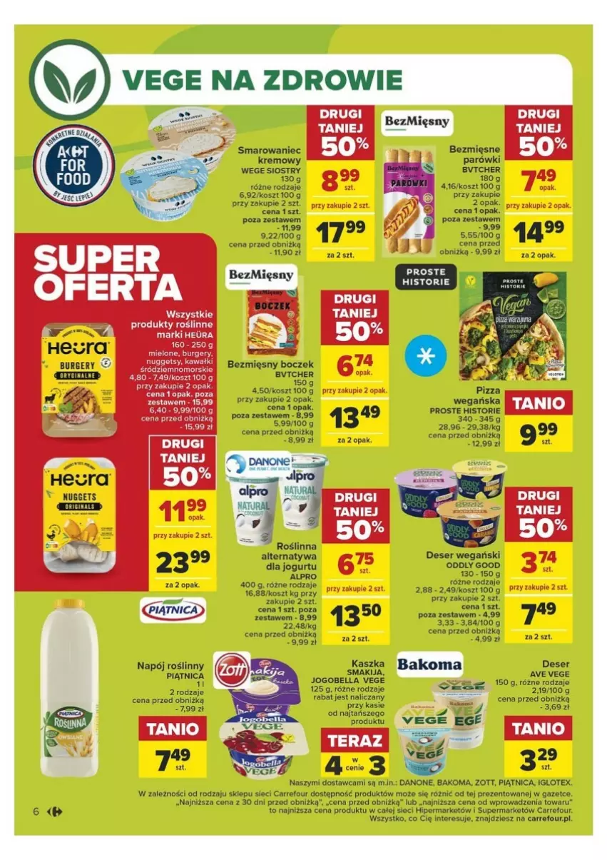 Gazetka promocyjna Carrefour - ważna 09.01 do 20.01.2024 - strona 51 - produkty: Bakoma, Boczek, Burger, Danone, Deser, Jogurt, Kosz, Napój, Napój roślinny, Piątnica, Ser, Zott