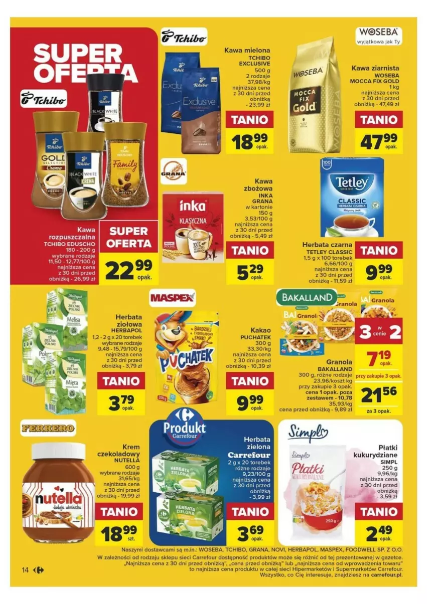 Gazetka promocyjna Carrefour - ważna 09.01 do 20.01.2024 - strona 8 - produkty: Bakalland, Gra, Granola, Herbapol, Herbata, Kawa, Kawa mielona, Kawa ziarnista, Mocca Fix Gold, Nutella, Tchibo, Woseba