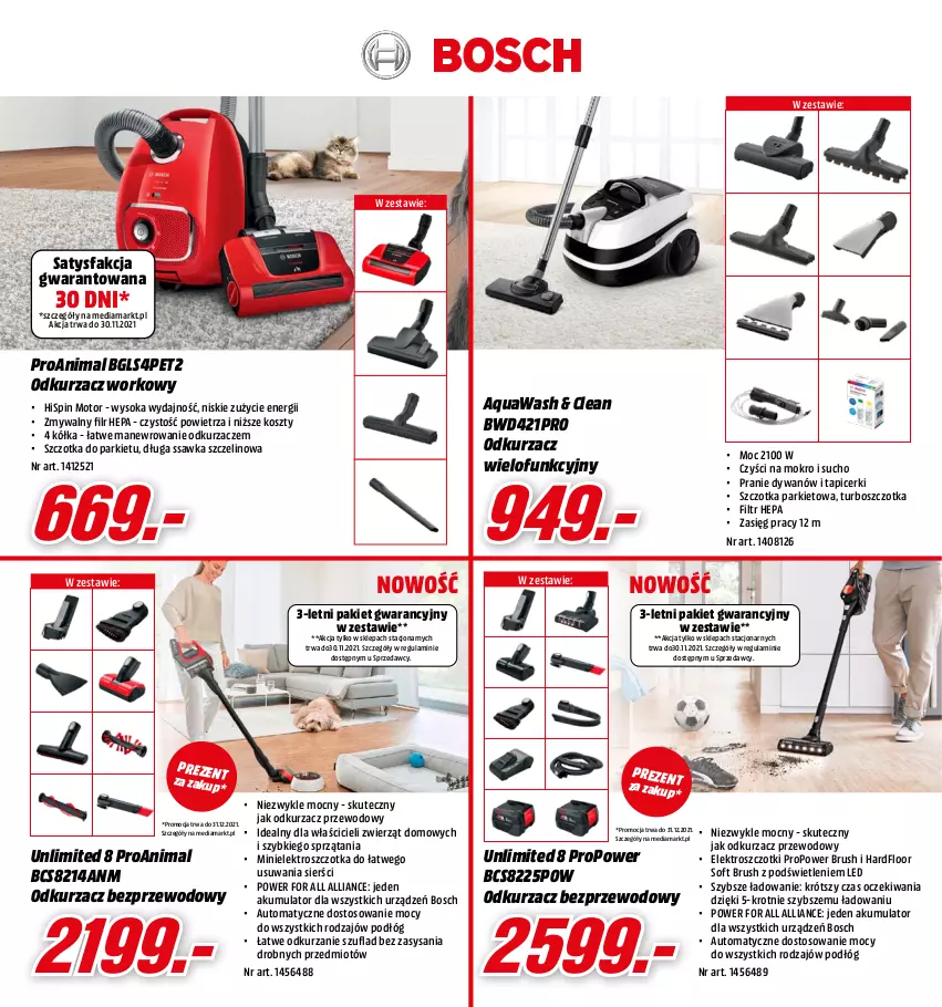 Gazetka promocyjna Media Markt - Gazetka Media Markt - ważna 02.11 do 30.11.2021 - strona 9 - produkty: Akumulator, Anew, Bosch, Dywan, Fa, Kosz, Odkurzacz, Odkurzacz bezprzewodowy, Odkurzacze, Sok, Sprzedawcy, Szczotka