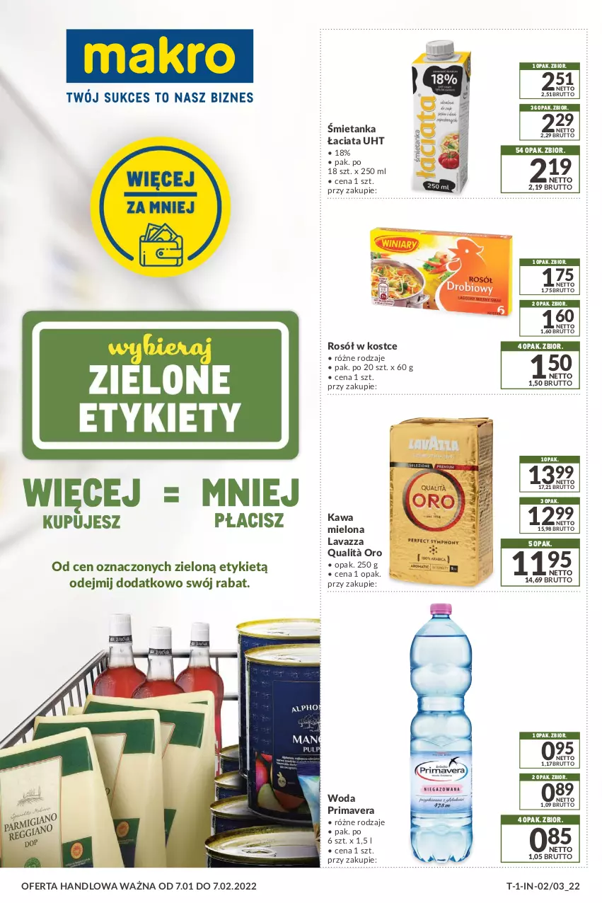 Gazetka promocyjna Makro - [Oferta promocyjna] Kupuj wiecej płać mniej - ważna 07.01 do 07.02.2022 - strona 1 - produkty: Kawa, Kawa mielona, Lavazza, Prima, Primavera, Rosół, Woda