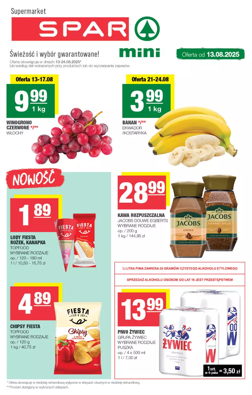 Gazetka promocyjna Spar - Spar-Mini - ważna 10.08 do 20.08.2025 - strona 1 - produkty: Chipsy, Gra, Jacobs, Kawa, Kawa rozpuszczalna, Koc, Lody, Piwa, Piwo, Top, Wino