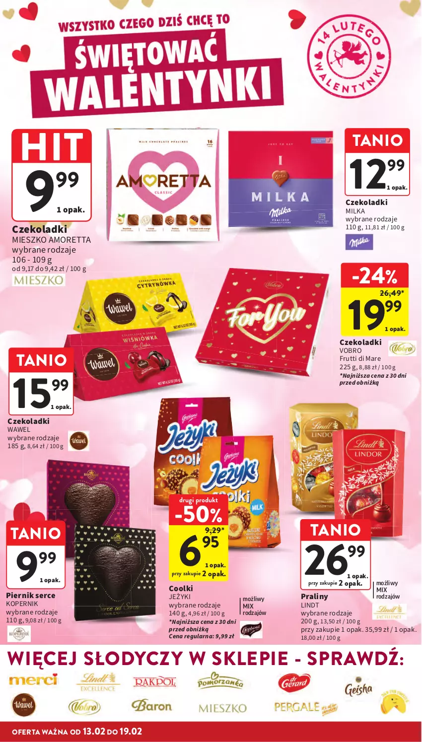 Gazetka promocyjna Intermarche - Gazetka Intermarche - ważna 13.02 do 19.02.2025 - strona 10 - produkty: Jeżyki, Lindt, Milka, Piernik, Praliny, Ser, Wawel