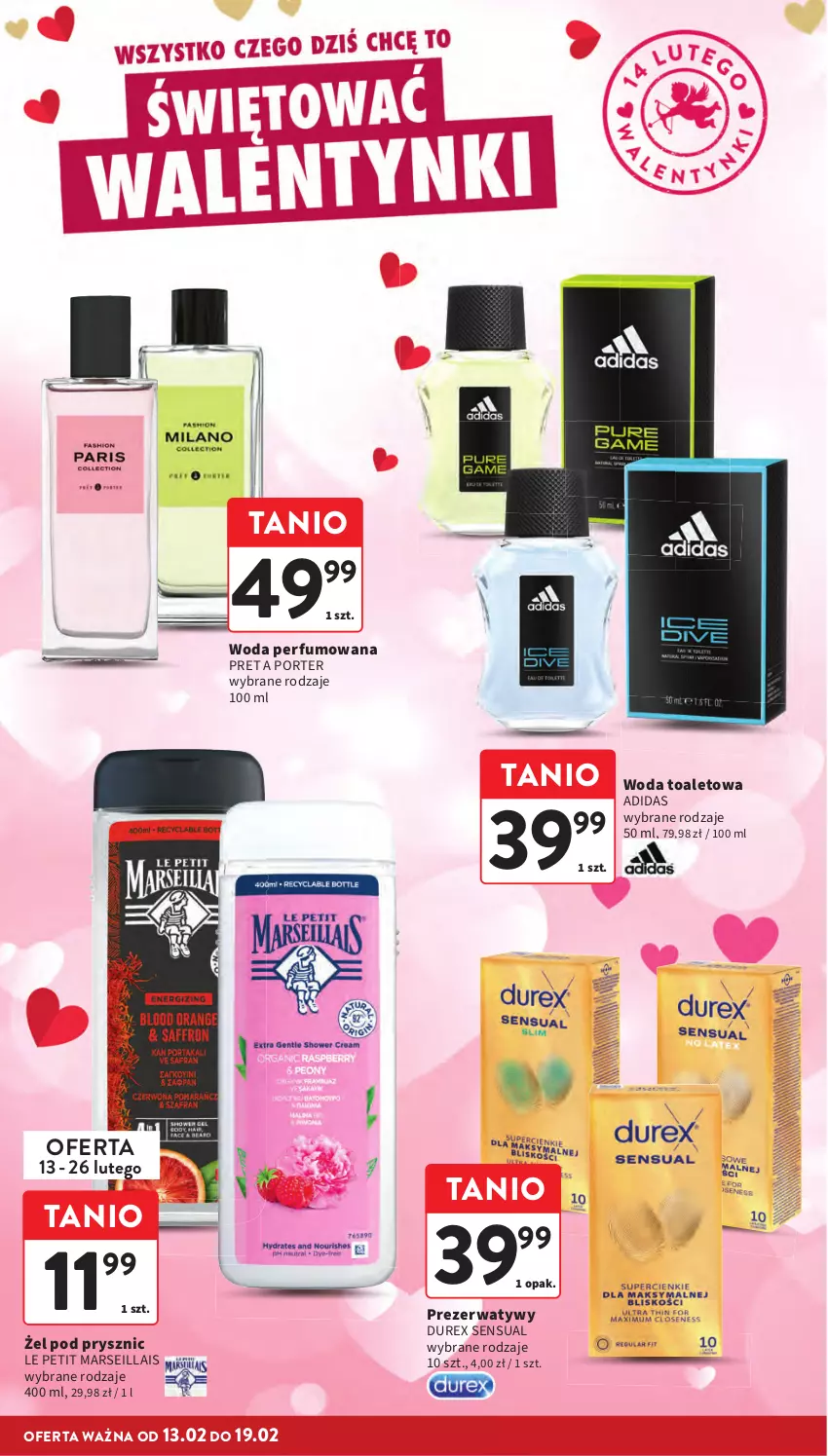 Gazetka promocyjna Intermarche - Gazetka Intermarche - ważna 13.02 do 19.02.2025 - strona 12 - produkty: Adidas, Durex, Mars, Perfum, Por, Prezerwatyw, Sensual, Woda, Woda perfumowana, Woda toaletowa