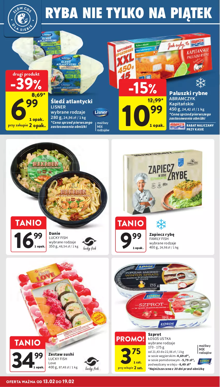 Gazetka promocyjna Intermarche - Gazetka Intermarche - ważna 13.02 do 19.02.2025 - strona 22 - produkty: Fa, Lisner, Olej, Paluszki rybne, Piec, Ryba, Sos, Sushi, Szprot