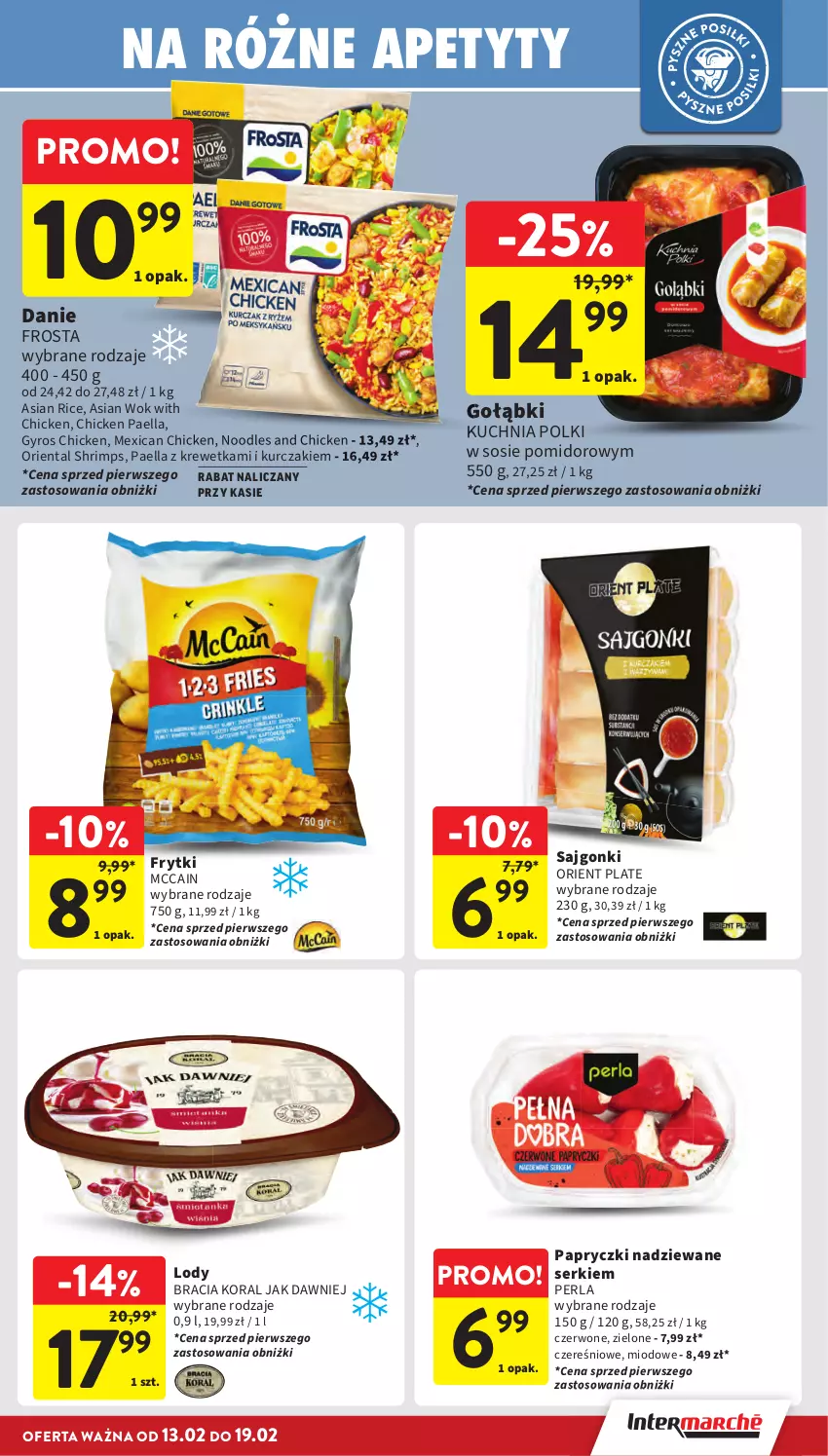 Gazetka promocyjna Intermarche - Gazetka Intermarche - ważna 13.02 do 19.02.2025 - strona 23 - produkty: Frosta, Frytki, Gyros, Kuchnia, Kurczak, Lody, McCain, Papryczki nadziewane, Sajgonki, Ser, Sos