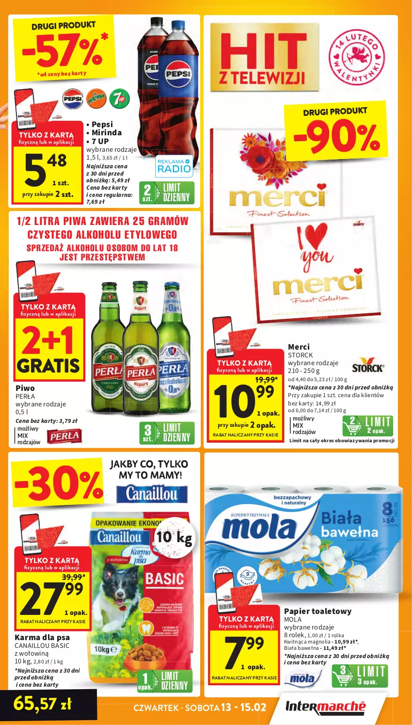 Gazetka promocyjna Intermarche - Gazetka Intermarche - ważna 13.02 do 19.02.2025 - strona 3 - produkty: Canaillou, Gra, Merci, Mirinda, Mola, Papier, Papier toaletowy, Pepsi, Perła, Piwa, Piwo, Wełna