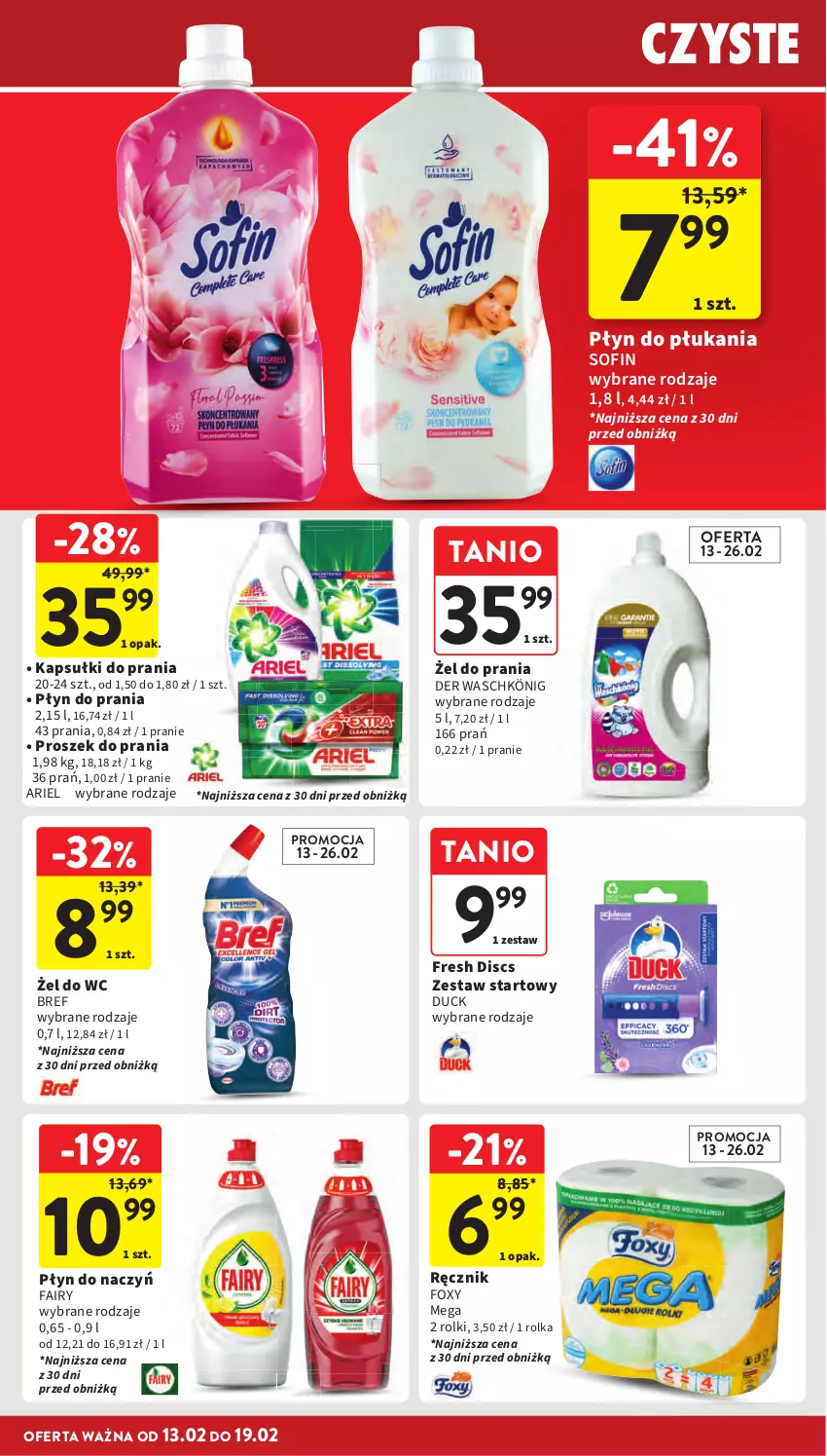 Gazetka promocyjna Intermarche - Gazetka Intermarche - ważna 13.02 do 19.02.2025 - strona 32 - produkty: Ariel, Bref, Duck, Fa, Fairy, Foxy, Kapsułki do prania, König, Płyn do płukania, Płyn do prania, Proszek do prania, Ręcznik, Rolki