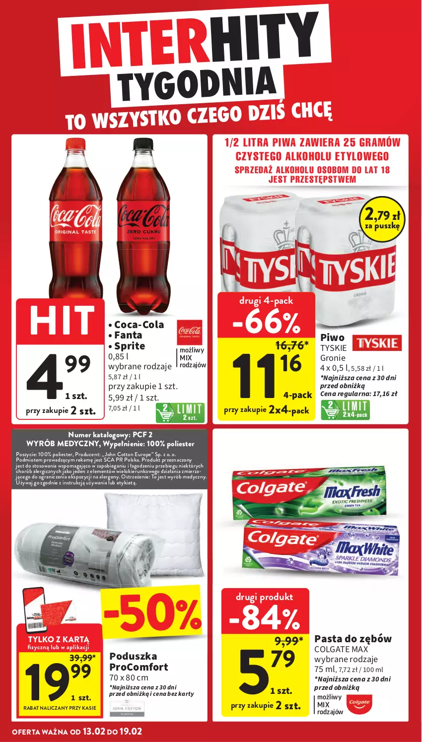 Gazetka promocyjna Intermarche - Gazetka Intermarche - ważna 13.02 do 19.02.2025 - strona 6 - produkty: Coca-Cola, Colgate, Fa, Fanta, Gra, LG, Pasta do zębów, Piwa, Piwo, Poduszka, Sprite, Tyskie