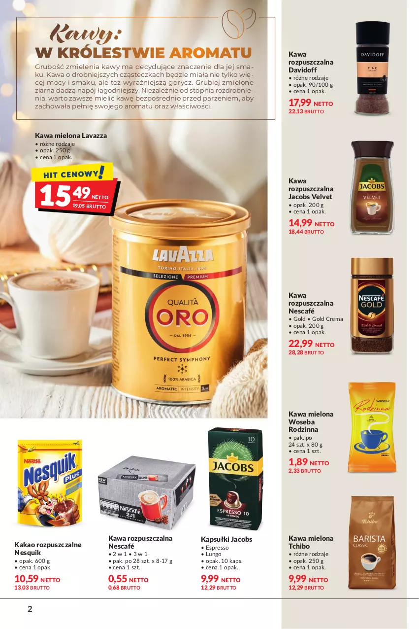 Gazetka promocyjna Makro - [Oferta specjalna] Zimowa moc smaków - ważna 25.01 do 07.02.2022 - strona 2 - produkty: Davidoff, Jacobs, Jacobs Velvet, Kakao, Kawa, Kawa mielona, Kawa rozpuszczalna, Lavazza, Napój, Nescafé, Nesquik, Tchibo, Top, Velvet, Woseba