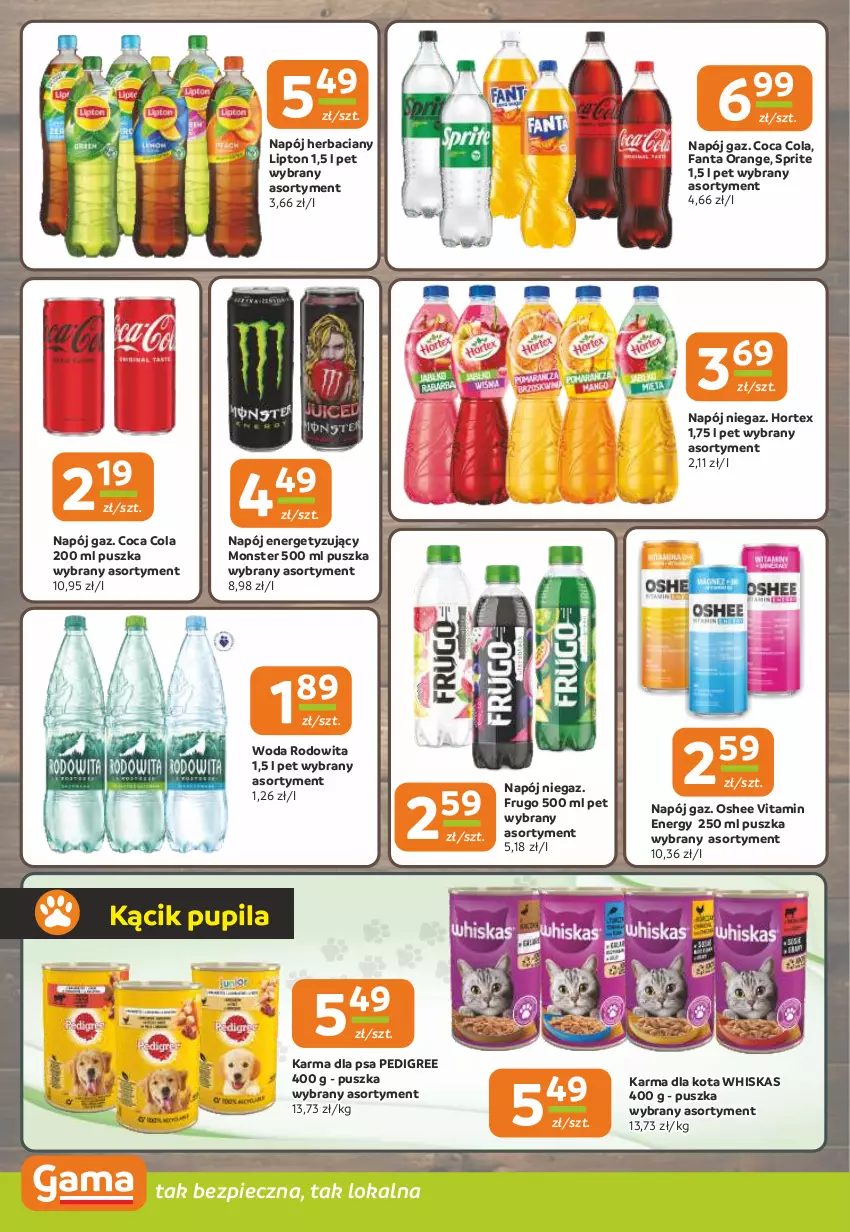 Gazetka promocyjna Gama - Gazetka Gama - ważna 17.10 do 29.10.2024 - strona 10 - produkty: Fa, Fanta, Hortex, Lipton, Napój, Oshee, Pedigree, Piec, Sprite, Whiskas, Woda