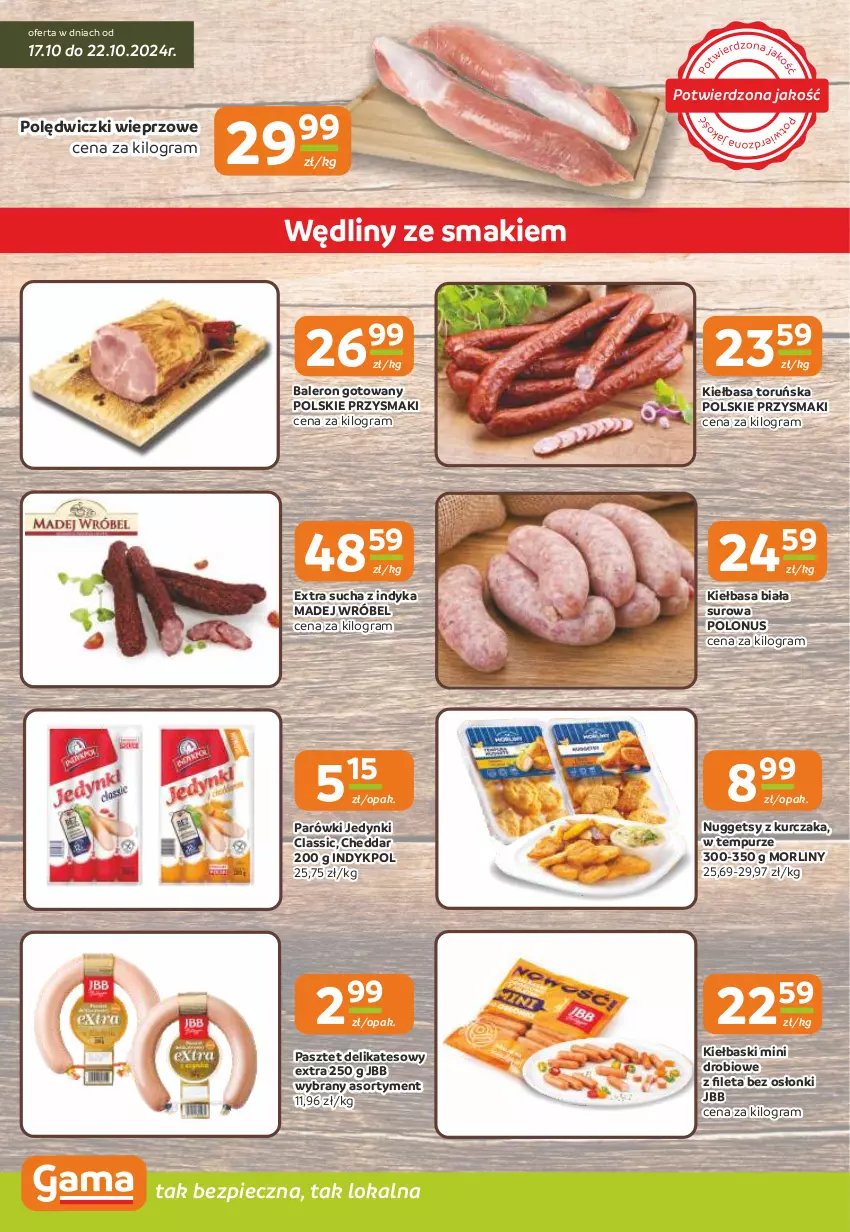 Gazetka promocyjna Gama - Gazetka Gama - ważna 17.10 do 29.10.2024 - strona 2 - produkty: Cheddar, Gra, Kiełbasa, Kiełbasa biała, Kurczak, Madej Wróbel, Morliny, Parówki, Pasztet, Piec, Przysmaki, Pur