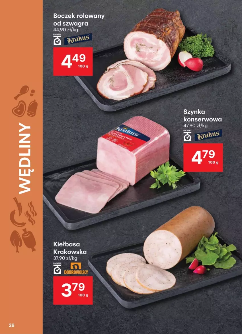 Gazetka promocyjna Delikatesy Centrum - Katalog LADA w Delikatesach Centrum od 19 sierpnia! 19.08-01.09.2024 - ważna 19.08 do 01.09.2024 - strona 28 - produkty: Boczek, Gra, Kiełbasa, Kiełbasa krakowska, Ser, Szynka, Szynka konserwowa