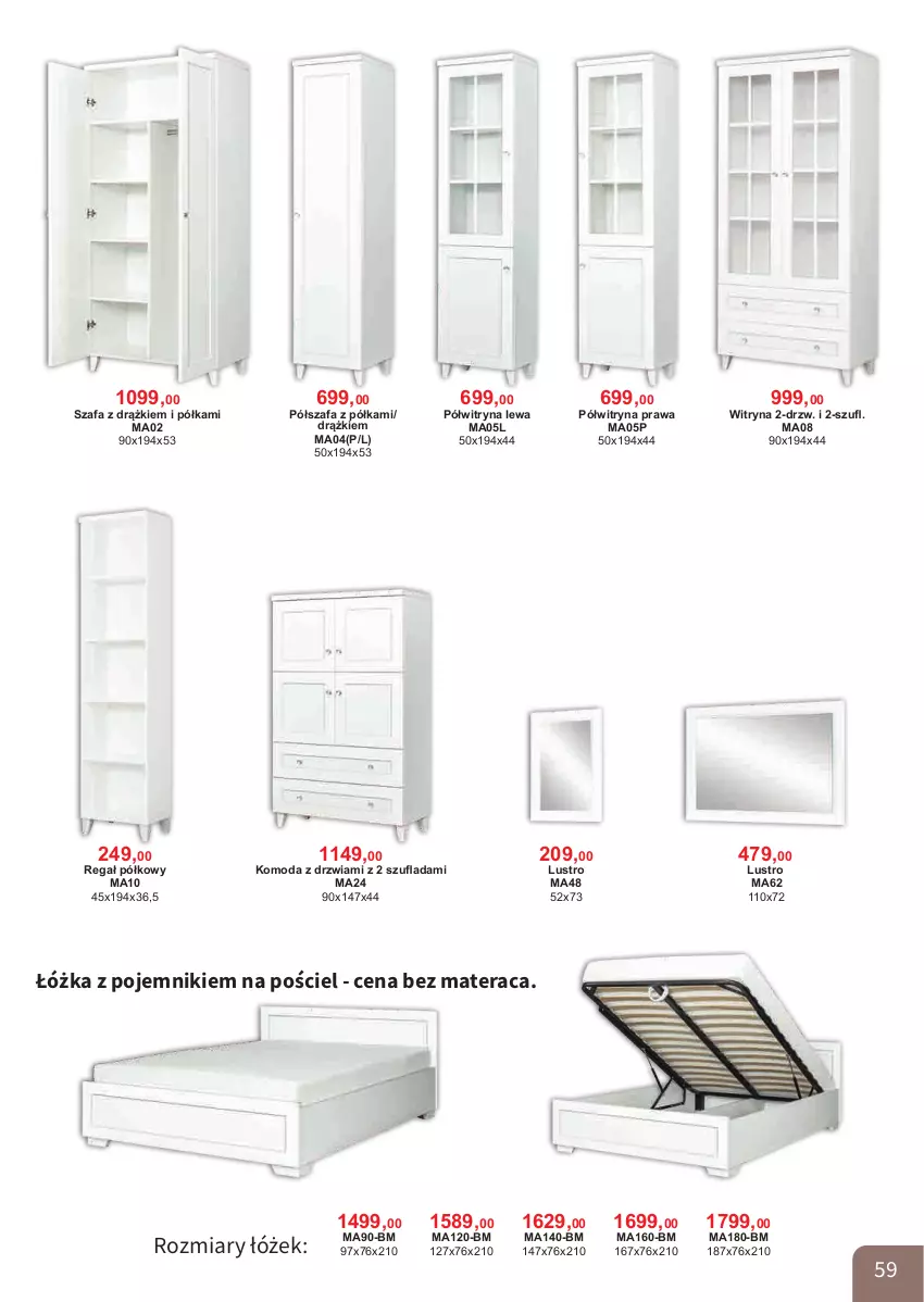 Gazetka promocyjna Bodzio - ważna 01.10 do 31.12.2025 - strona 59 - produkty: Drzwi, Fa, Komoda, Lustro, Materac, Moda, Pojemnik, Półka, Półszafa, Półwitryna, Pościel, Regał, Szafa, Tera, Witryna