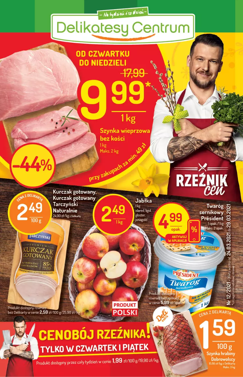 Gazetka promocyjna Delikatesy Centrum - Gazetka Delikatesy Centrum - ważna 24.03 do 29.03.2021 - strona 1 - produkty: Jabłka, Kurczak, Kurczak gotowany, Rum, Ser, Szynka