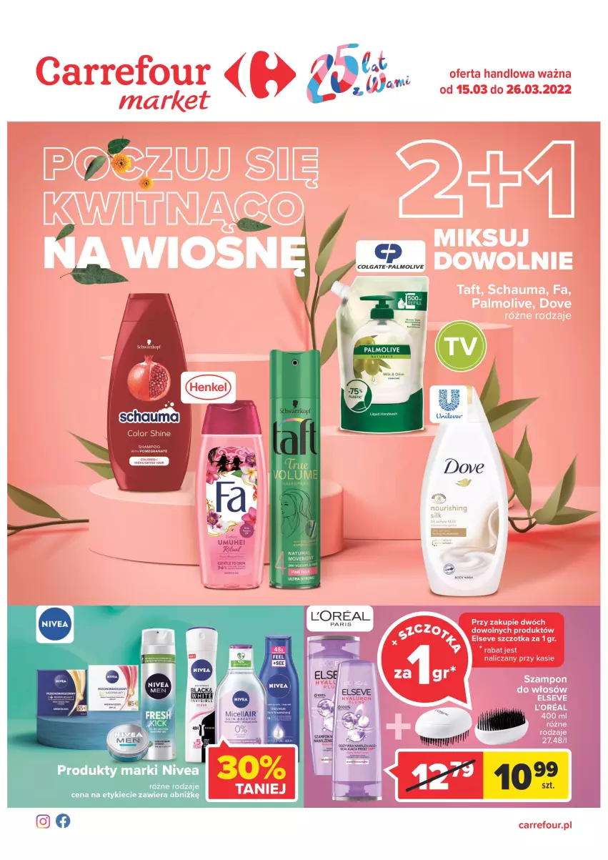 Gazetka promocyjna Carrefour - Gazetka Poczuj się kwitnąco na wiosnę - ważna 15.03 do 26.03.2022 - strona 1 - produkty: Body, Colgate, LG, Nivea, Palmolive