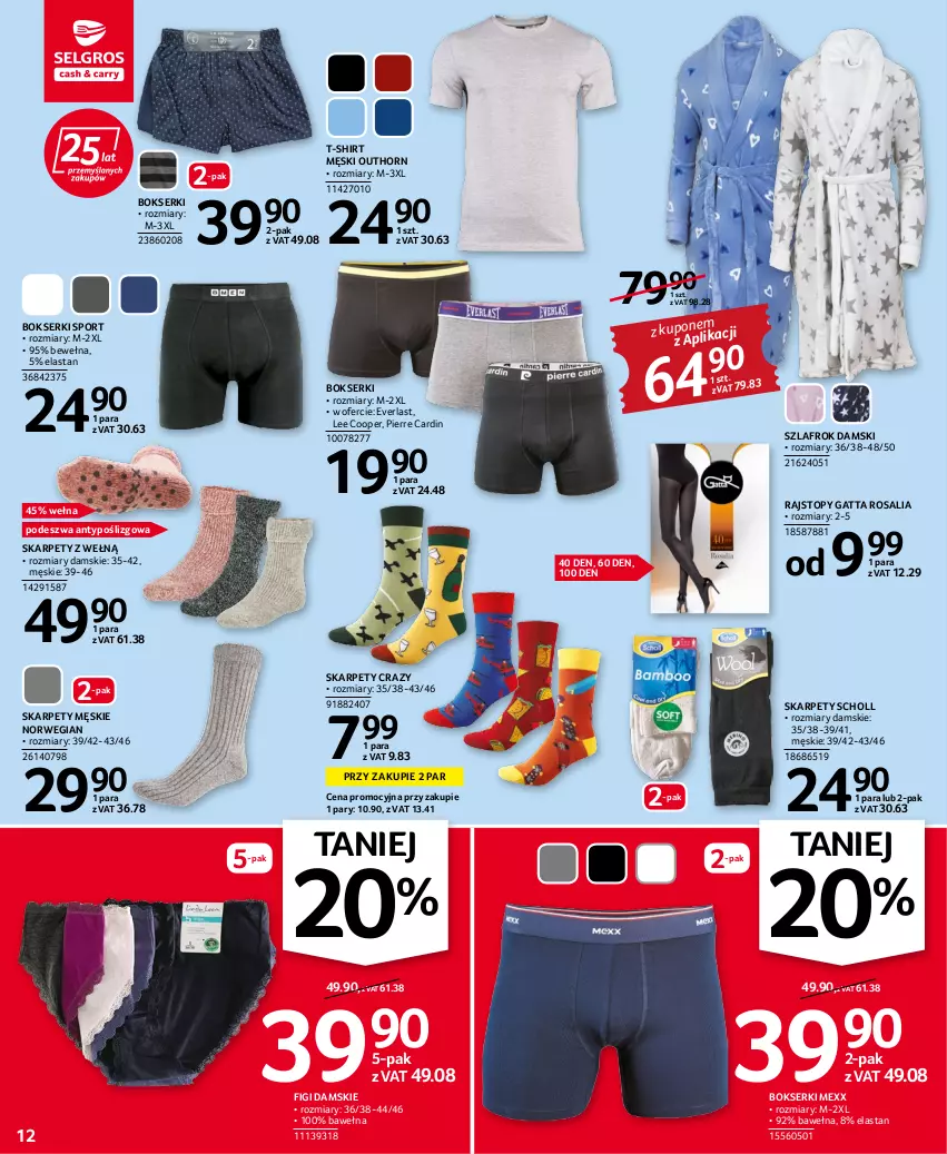 Gazetka promocyjna Selgros - Oferta przemysłowa - ważna 20.10 do 02.11.2022 - strona 12 - produkty: Bokserki, Figi, Gatta, Karp, Mexx, Pierre Cardin, Por, Rajstopy, Scholl, Ser, Sport, Szlafrok, T-shirt, Top, Wełna