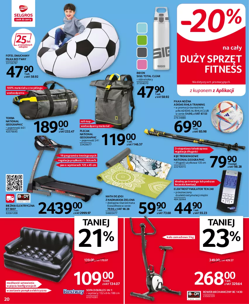 Gazetka promocyjna Selgros - Oferta przemysłowa - ważna 20.10 do 02.11.2022 - strona 20 - produkty: Adidas, Bieżnia, Fa, Fotel, Gra, Kije, Mata do jogi, Noż, Piłka nożna, Plecak, Pompka, Por, Rower, Sofa, Teleskop, Top, Torba