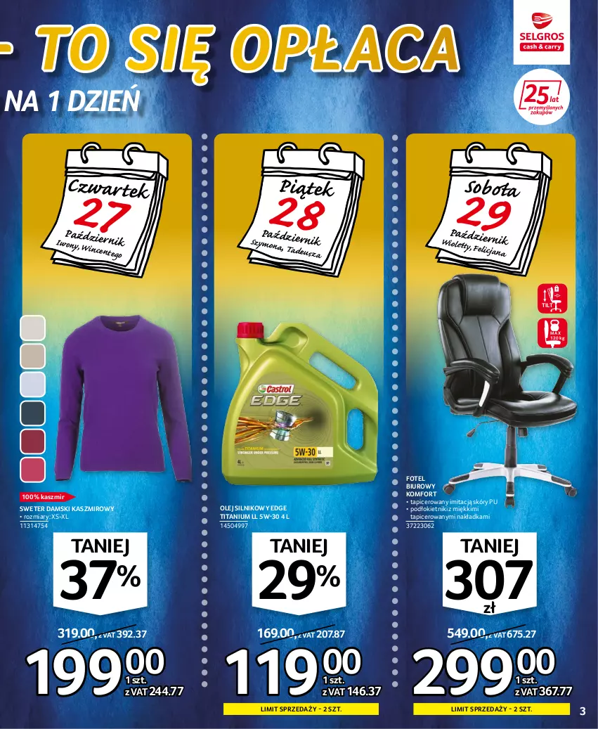 Gazetka promocyjna Selgros - Oferta przemysłowa - ważna 20.10 do 02.11.2022 - strona 3 - produkty: Biuro, Fotel, Olej, Olej silnikowy, Sweter