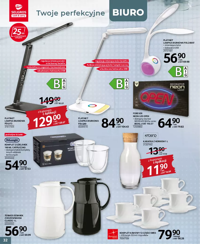 Gazetka promocyjna Selgros - Oferta przemysłowa - ważna 20.10 do 02.11.2022 - strona 32 - produkty: Biurko, Cappuccino, Dozownik, Dzbanek, Karafka, PLATINET, Termometr, Termos, Warka, Zegar