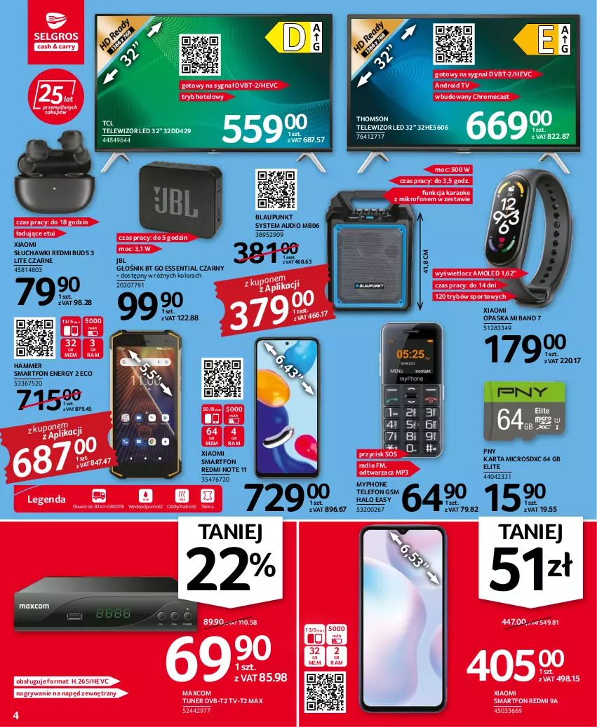 Gazetka promocyjna Selgros - Oferta przemysłowa - ważna 20.10 do 02.11.2022 - strona 4 - produkty: Amol, Android TV, Głośnik, Gra, Gry, Halo, JBL, Mikrofon, MyPhone, Opaska, Por, Redmi Note, Słuchawki, Smartfon, Sos, Sport, Telefon, Telewizor, Thomson