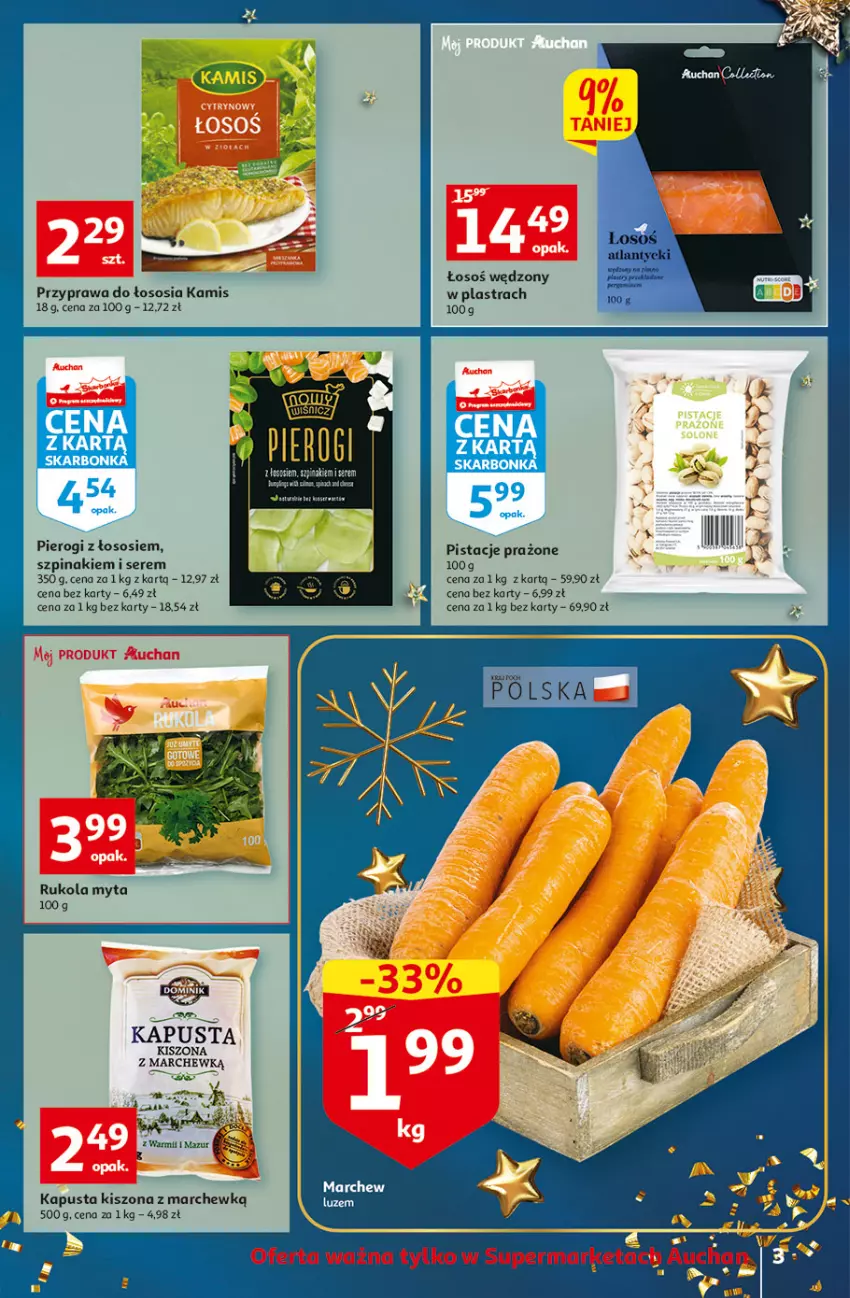 Gazetka promocyjna Auchan - Gazetka Koszyk Oszczędności Auchan Supermarkety - ważna 17.11 do 23.11.2022 - strona 3 - produkty: Kamis, Pierogi, Pistacje, Rukola, Ser, Sos, Szpinak