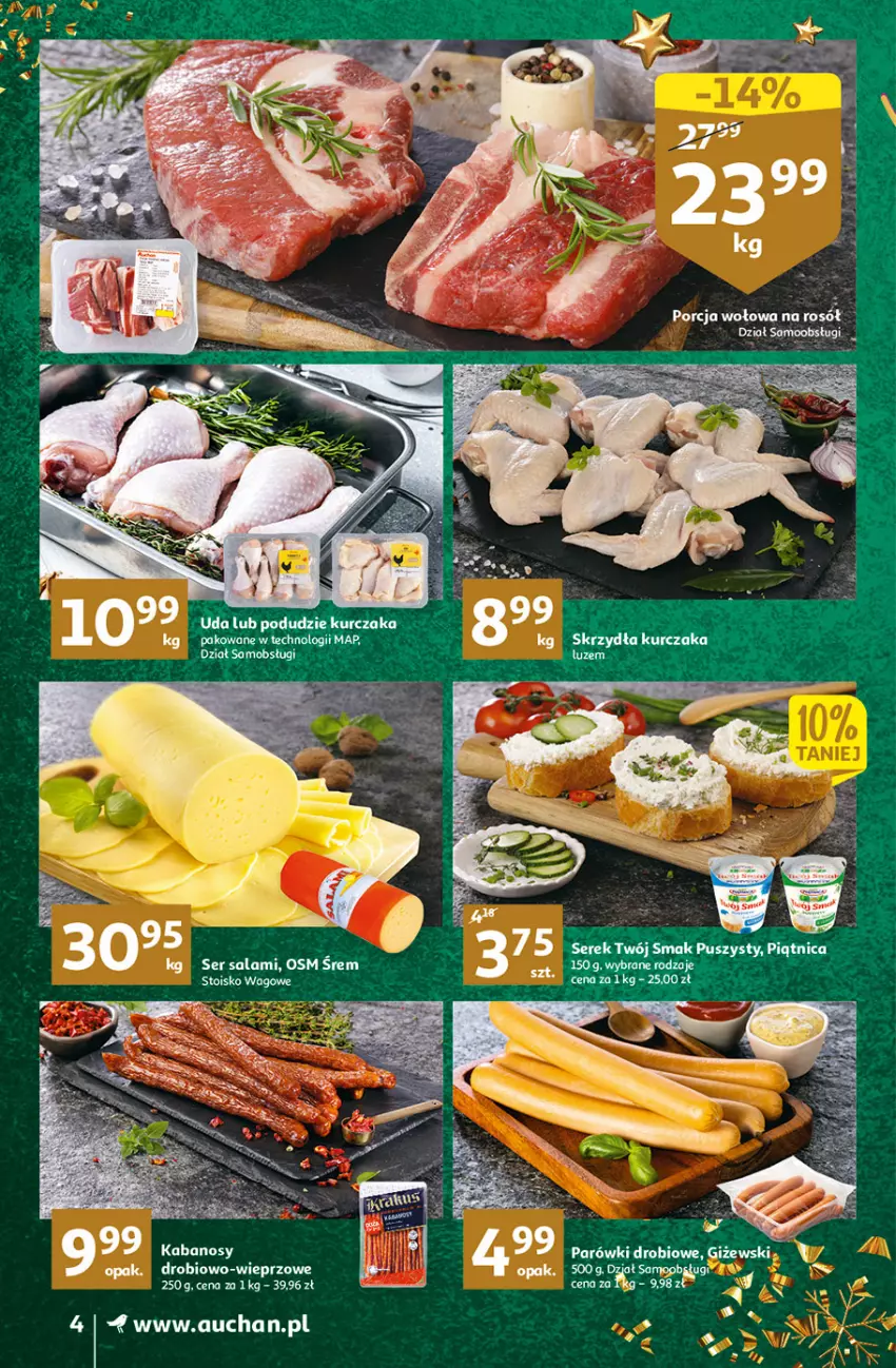 Gazetka promocyjna Auchan - Gazetka Koszyk Oszczędności Auchan Supermarkety - ważna 17.11 do 23.11.2022 - strona 4 - produkty: Kurczak, Salami, Ser, Ser salami, Serek, Twój Smak