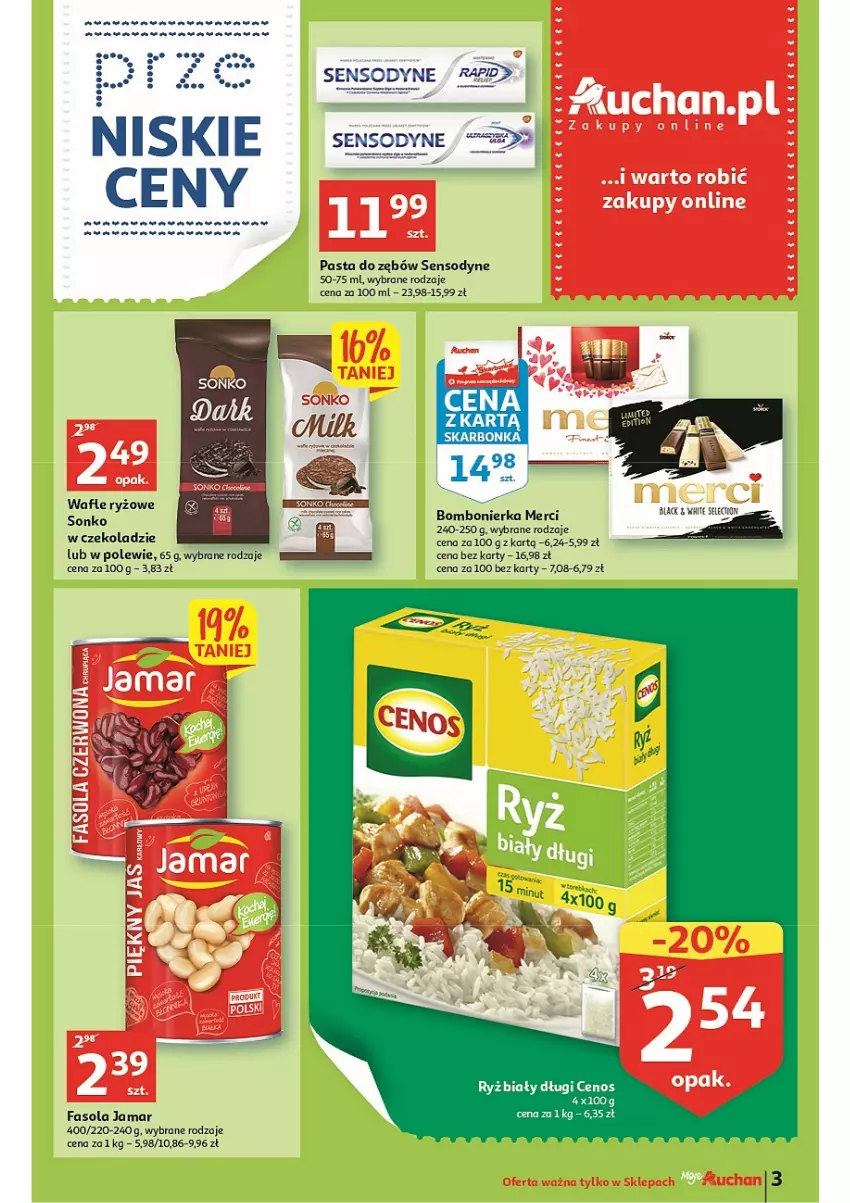 Gazetka promocyjna Auchan - Gazetka TYGODNIOWE przeNISKIE CENY –  Moje Auchan - ważna 22.09 do 28.09.2022 - strona 3 - produkty: Cenos, Fa, Fasola, Jaja, Merci, Pasta do zębów, Pur, Ryż, Sensodyne, Sonko, Wafle