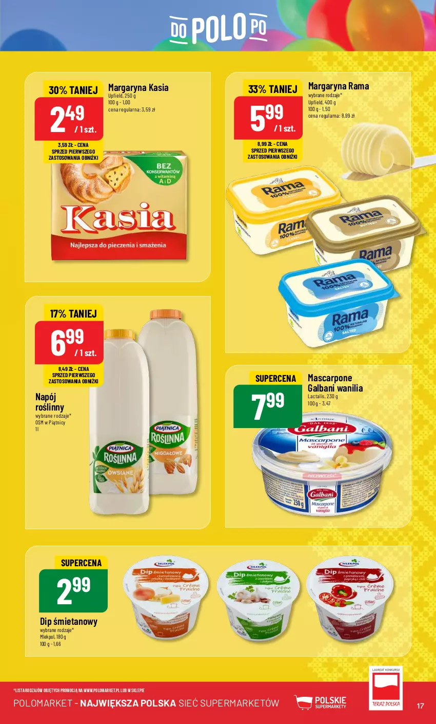 Gazetka promocyjna PoloMarket - Gazetka pomocyjna - ważna 29.05 do 04.06.2024 - strona 17 - produkty: Galbani, Kasia, Margaryna, Mascarpone, Napój, Napój roślinny, Rama