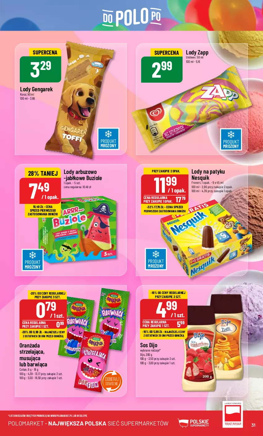 Gazetka promocyjna PoloMarket - Gazetka pomocyjna - ważna 29.05 do 04.06.2024 - strona 31 - produkty: Arbuz, Lody, Mus, Nesquik, Oranżada, Sos