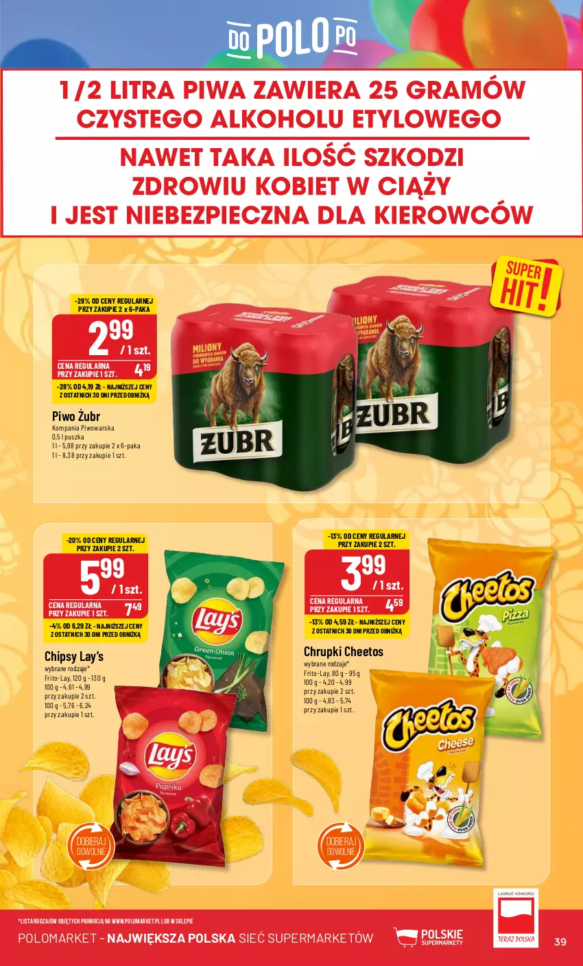 Gazetka promocyjna PoloMarket - Gazetka pomocyjna - ważna 29.05 do 04.06.2024 - strona 39 - produkty: Cheetos, Chipsy, Chrupki, Lay’s, Piwo