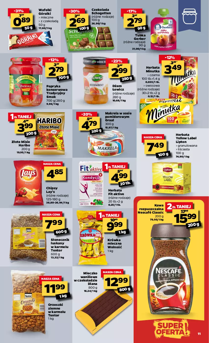 Gazetka promocyjna Netto - Oferta tygodnia - ważna 22.02 do 27.02.2021 - strona 11 - produkty: Chipsy, Czekolada, Dżem, Gerber, Góralki, Gra, Graal, Haribo, Herbata, Kawa, Kawa rozpuszczalna, Lipton, Mleczko, Nescafé, Orzeszki, Orzeszki ziemne, Papryka, Schogetten, Ser, Sos