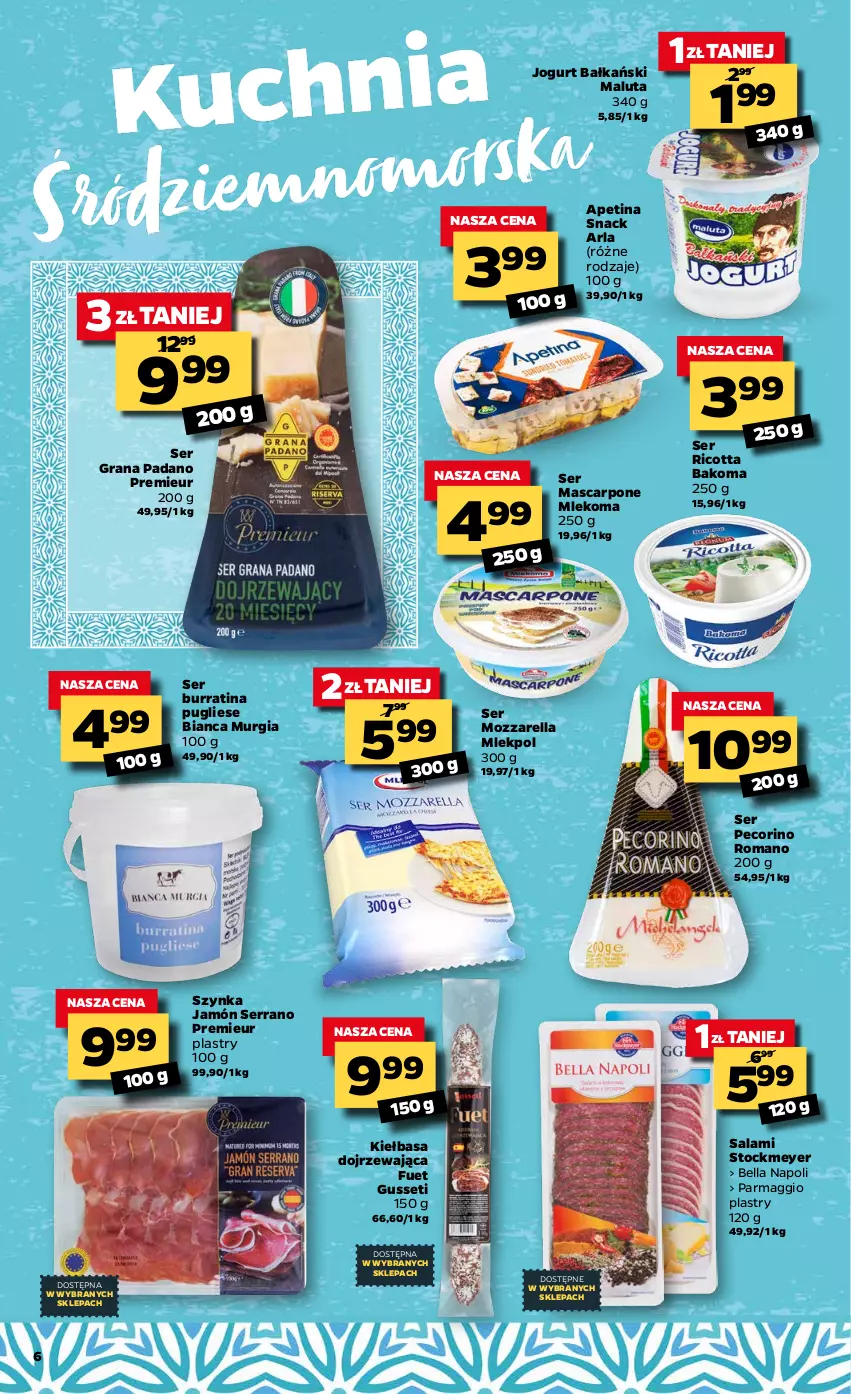 Gazetka promocyjna Netto - Oferta tygodnia - ważna 22.02 do 27.02.2021 - strona 6 - produkty: Bakoma, Bell, Bella, Gra, Jamón serrano, Jogurt, Kiełbasa, Maggi, Mascarpone, Mleko, Mozzarella, Pecorino, Ricotta, Salami, Ser, Stock, Szynka