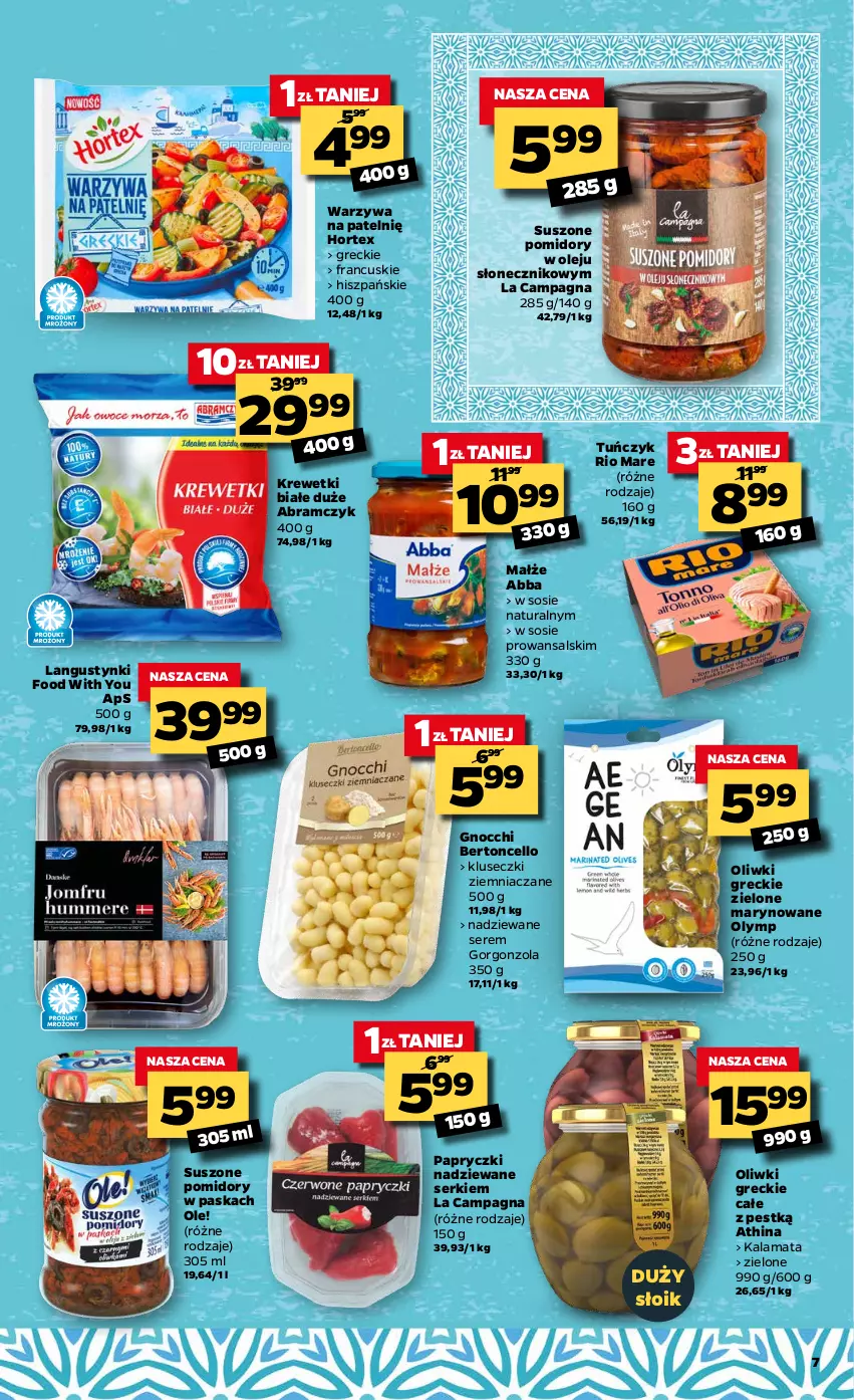 Gazetka promocyjna Netto - Oferta tygodnia - ważna 22.02 do 27.02.2021 - strona 7 - produkty: Gnocchi, Gorgonzola, Hortex, Krewetki, Małże, Ole!, Olej, Oliwki, Papryczki nadziewane, Pomidory, Rio Mare, Ser, Sos, Suszone pomidory, Tuńczyk, Warzywa