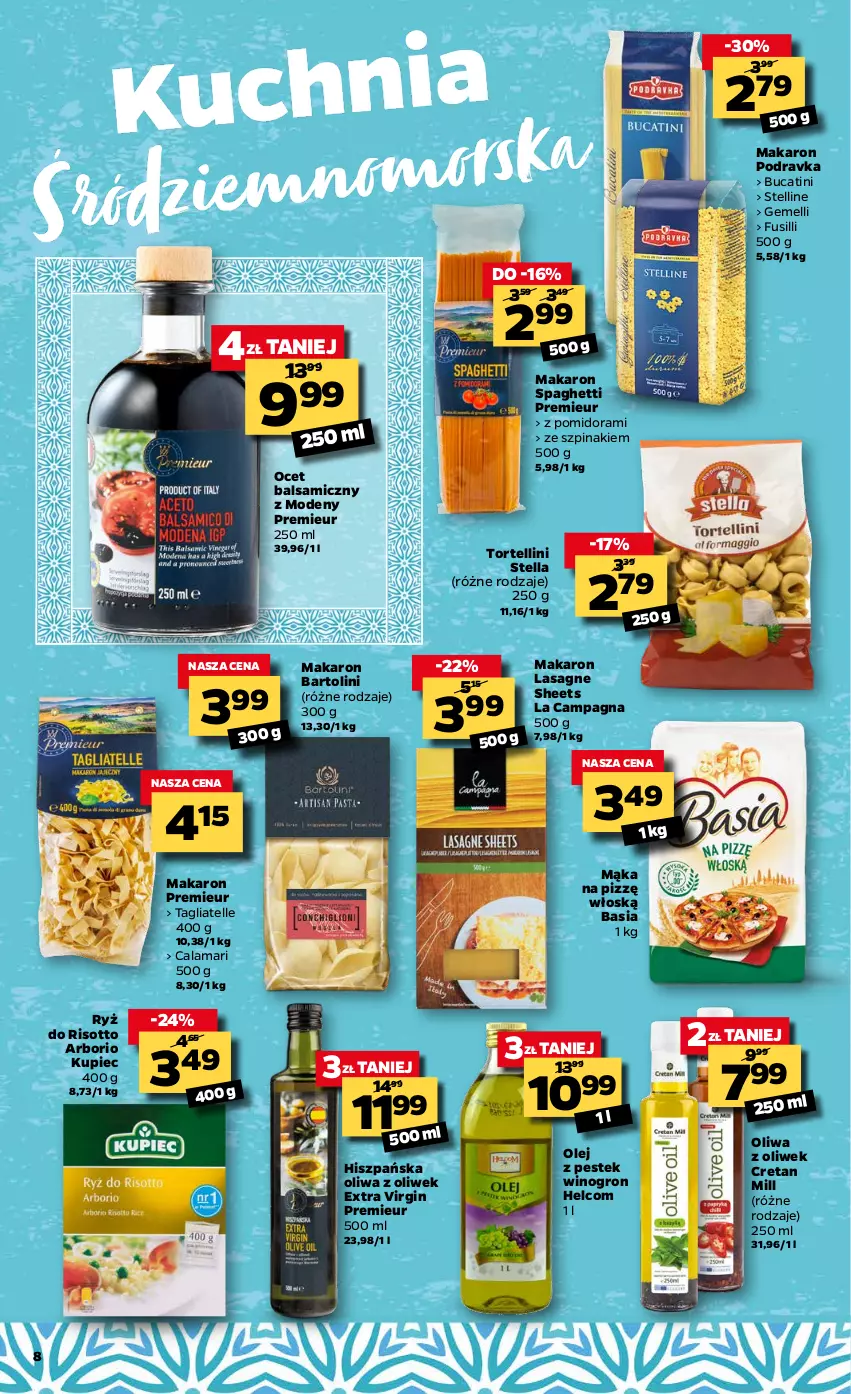 Gazetka promocyjna Netto - Oferta tygodnia - ważna 22.02 do 27.02.2021 - strona 8 - produkty: Basia, Gin, HELCOM, Kupiec, Lasagne, Mąka, Makaron, Ocet, Ocet balsamiczny, Olej, Oliwa z oliwek, Piec, Podravka, Ryż, Ryż do risotto, Spaghetti, Stek, Szpinak, Tagliatelle, Wino