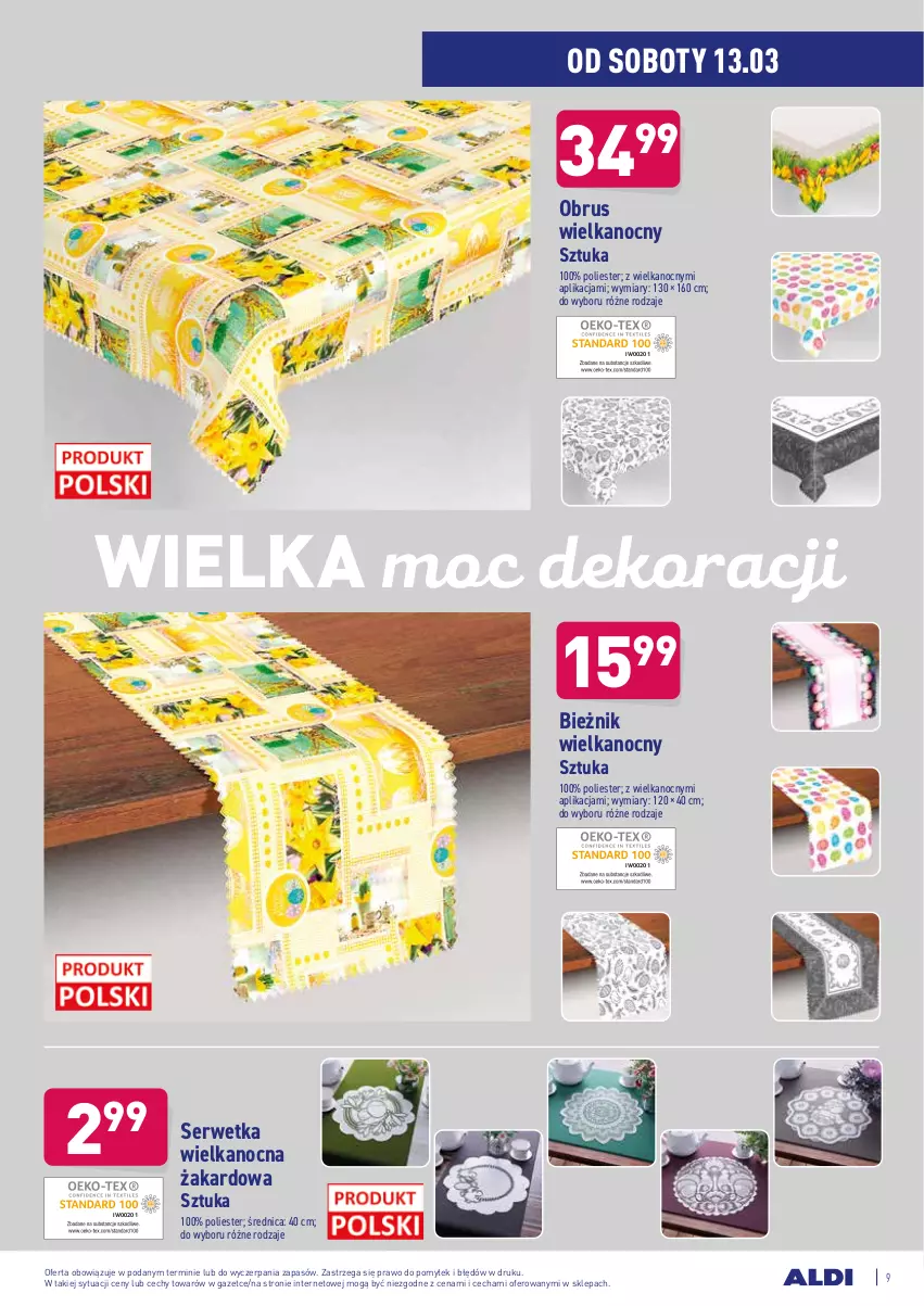 Gazetka promocyjna Aldi - Od Środy i Soboty - ważna 10.03 do 13.03.2021 - strona 9 - produkty: Bieżnik, Obrus, Ser