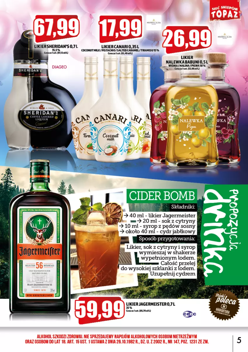 Gazetka promocyjna Topaz - Gazetka - ważna 02.01 do 31.01.2023 - strona 5 - produkty: Babuni, Cytryny, Jagermeister, Lanki, Likier, Sheridan's, Sok, Sos, Syrop