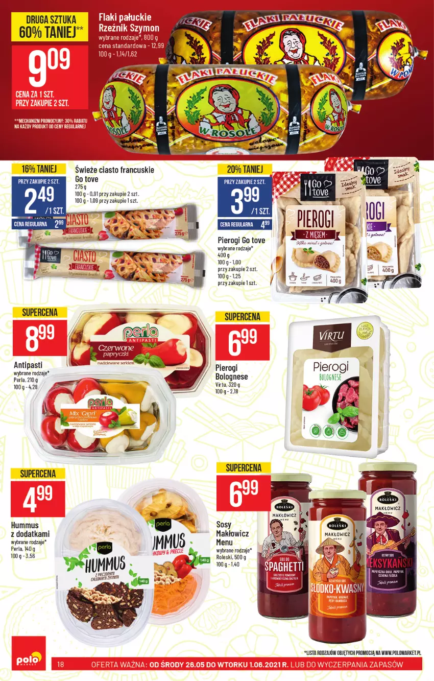 Gazetka promocyjna PoloMarket - Gazetka promocyjna  r - ważna 26.05 do 01.06.2021 - strona 18 - produkty: Ciasto francuskie, Fa, Hummus, Mus, Pierogi, Sos, Virtu