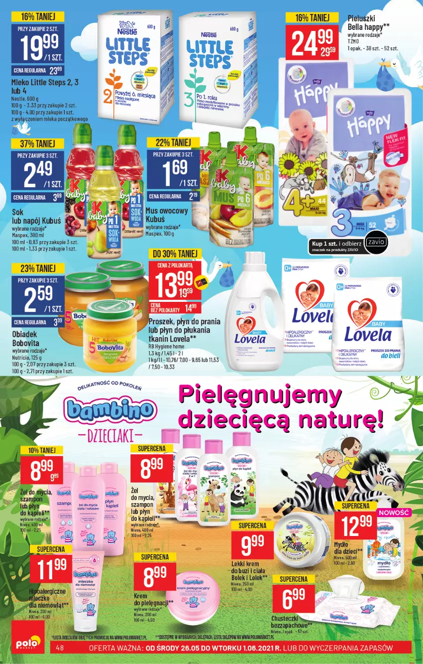 Gazetka promocyjna PoloMarket - Gazetka promocyjna  r - ważna 26.05 do 01.06.2021 - strona 48 - produkty: Bell, Bella, Dzieci, Fa, Gin, HP, Kubuś, Lovela, Mleko, Mus, Napój, Nivea, Płyn do płukania, Płyn do prania, Por, Sok, Szampon