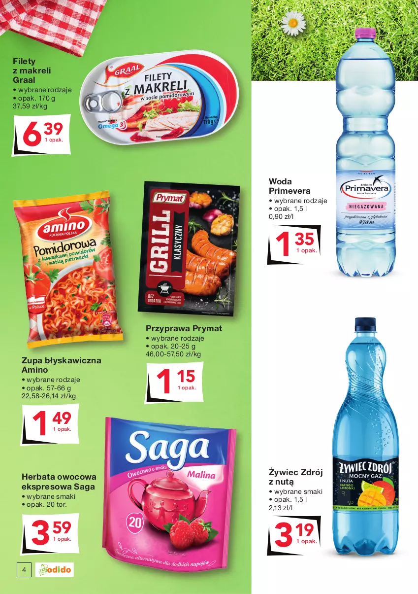 Gazetka promocyjna Odido - Super Oferty! - ważna 29.07 do 11.08.2022 - strona 4 - produkty: Gra, Graal, Herbata, Herbata owocowa, Prymat, Saga, Woda, Zupa