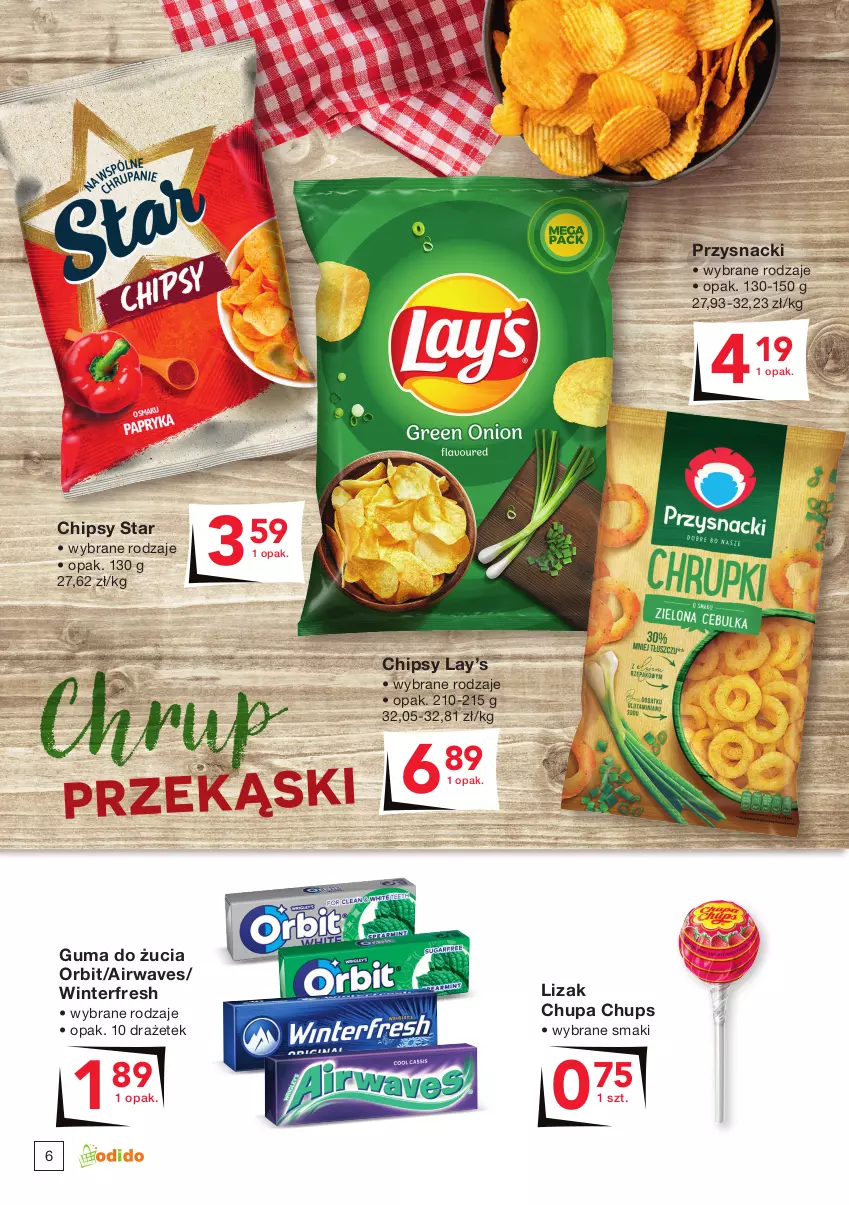 Gazetka promocyjna Odido - Super Oferty! - ważna 29.07 do 11.08.2022 - strona 6 - produkty: Chipsy, Chupa Chups, Guma do żucia, Lay’s, Orbit, Przysnacki