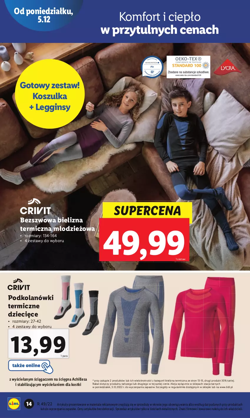 Gazetka promocyjna Lidl - GAZETKA - ważna 05.12 do 11.12.2022 - strona 14 - produkty: Bielizna, Dzieci, Gin, Kosz, Koszulka, Legginsy, LG