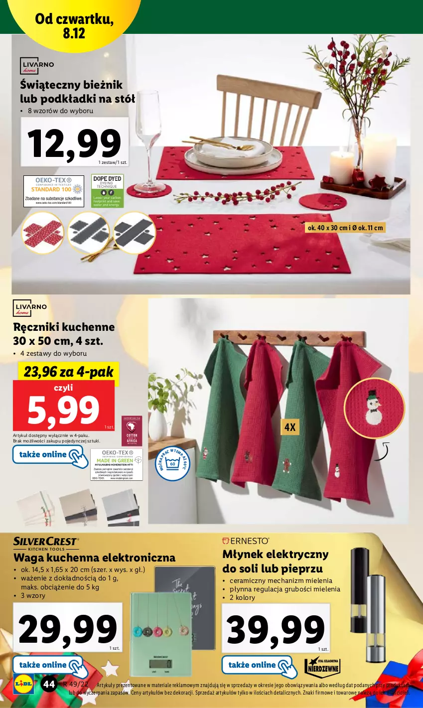 Gazetka promocyjna Lidl - GAZETKA - ważna 05.12 do 11.12.2022 - strona 46 - produkty: Bieżnik, Młynek, Pieprz, Podkład, Ręcznik, Stół, Waga